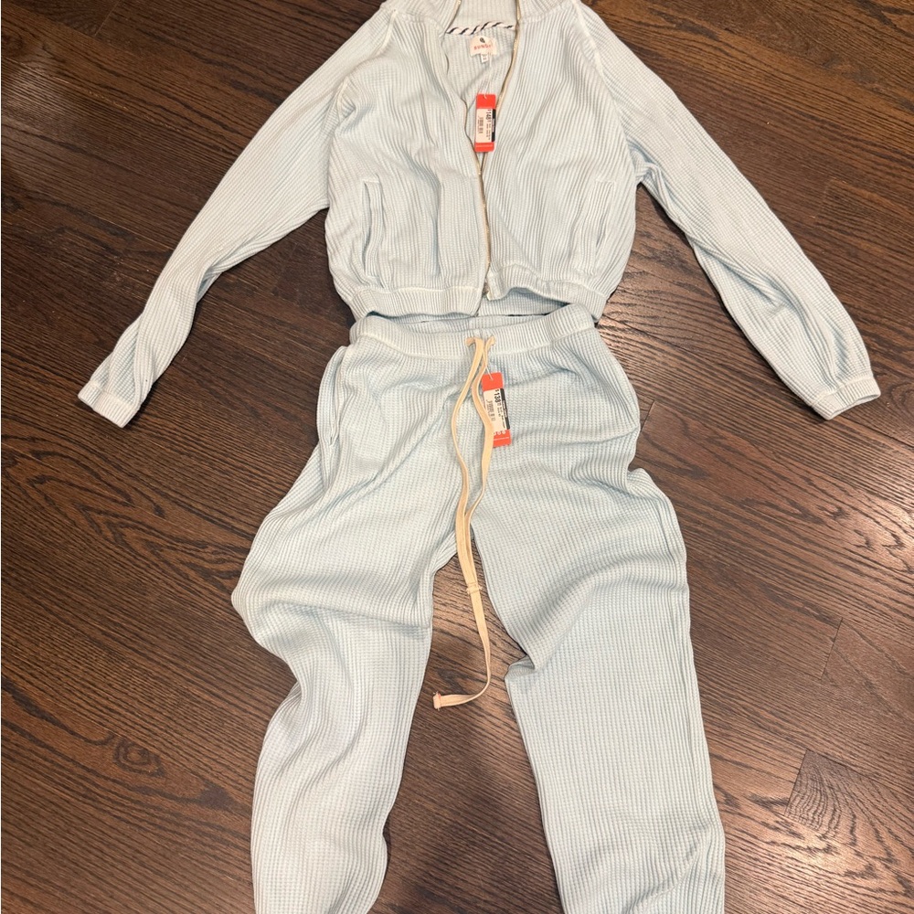 Sundry Light Blue Textured Zip-Up Jacket $ Pants